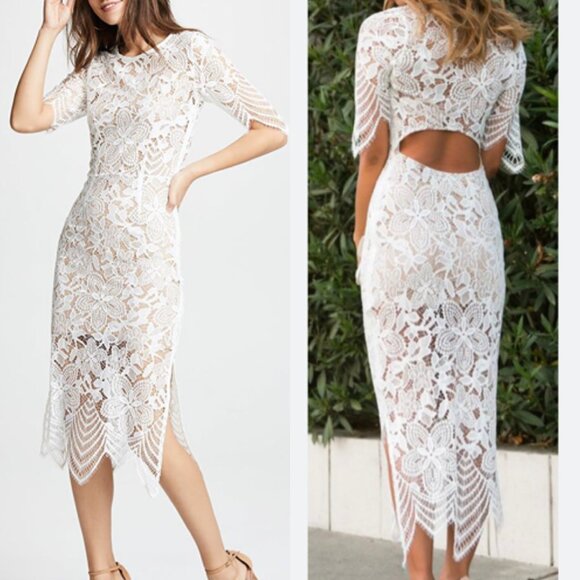 For Love & Lemons Luna White Lace Embroidered Coverup Midi Dress XS - Picture 1 of 6